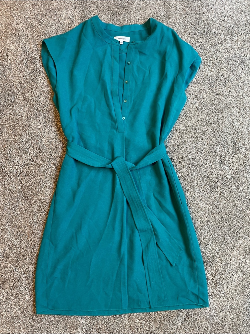 Babaton Teal Cap-Sleeve Belted Mini Dress Size Small